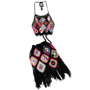 🌴 Conjunto Boho em Crochê – Top + Saia com Franjas | Rio Samba Crochet