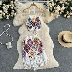 🌴 Conjunto Boho em Crochê – Top + Saia com Franjas | Rio Samba Crochet