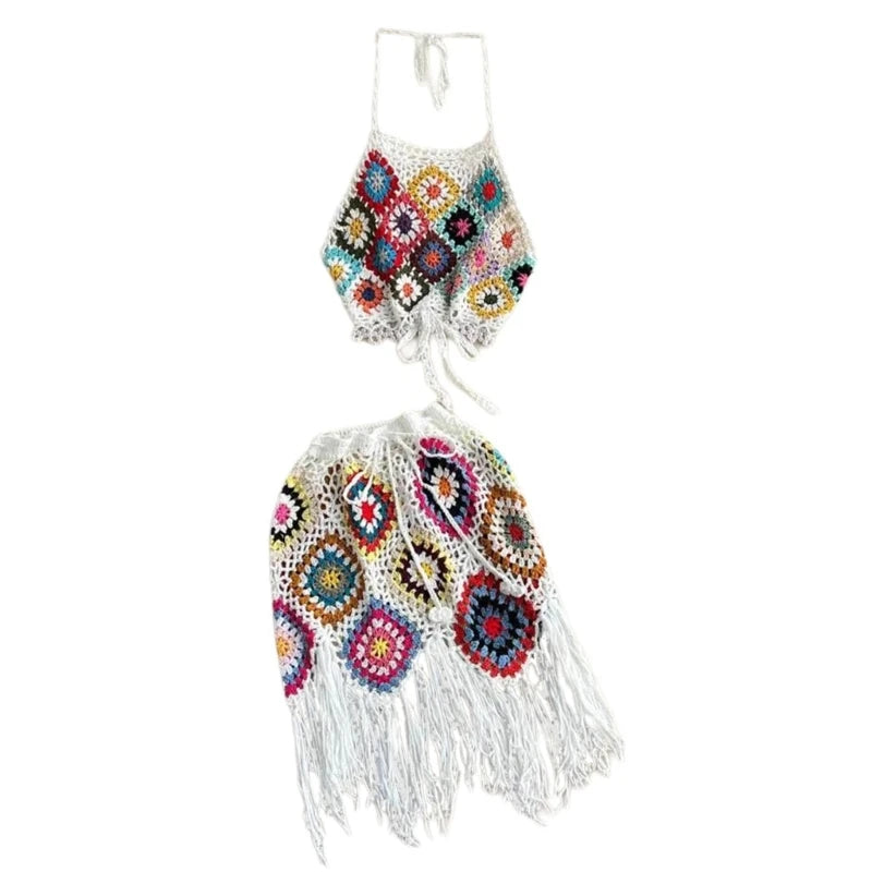 🌴 Conjunto Boho em Crochê – Top + Saia com Franjas | Rio Samba Crochet