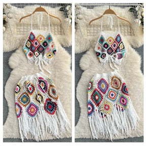 🌴 Conjunto Boho em Crochê – Top + Saia com Franjas | Rio Samba Crochet
