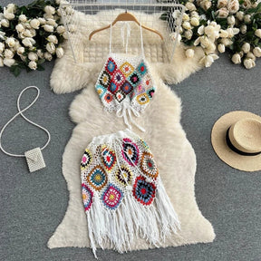 🌴 Conjunto Boho em Crochê – Top + Saia com Franjas | Rio Samba Crochet